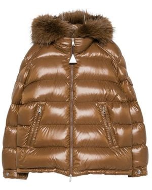 Moncler Faux-Fur-Trim Quilted Jacket - Brown