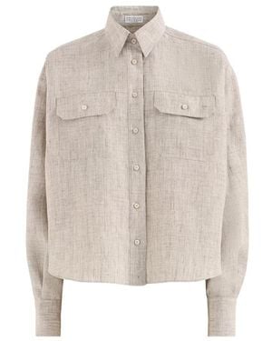 Brunello Cucinelli Monili-Embellished Chest-Pocket Shirt - Natural