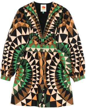 FARM Rio Geometric Pattern V-Neck Shirt - Green
