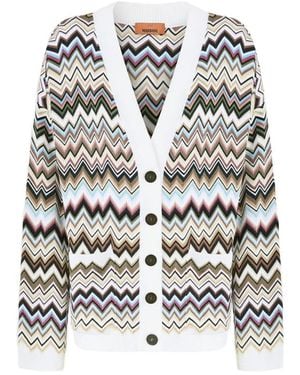 Missoni Zigzag-Knit V-Neck Cardigan - White