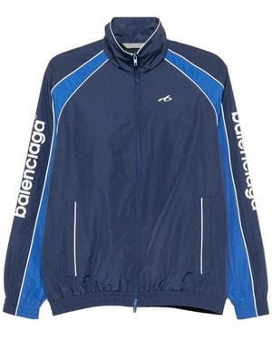 Balenciaga Logo-Print Paneled Jacket - Blue