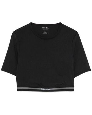 Calvin Klein Logo-Tape Cropped T-Shirt - Black