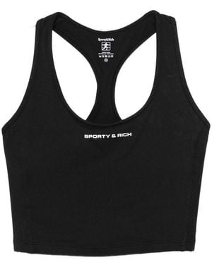 Sporty & Rich Logo-Print Racerback Tank Top - Black