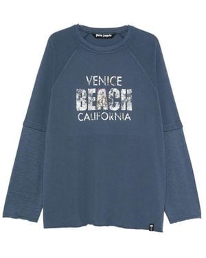 Palm Angels Slogan-Print Raglan-Sleeve T-Shirt - Blue