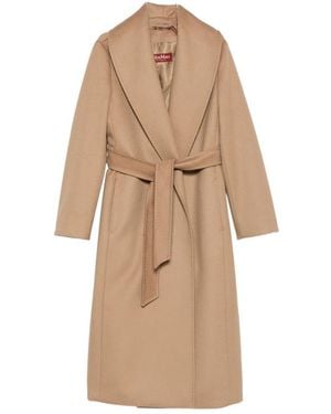 Max Mara Belted Shawl-Collar Coat - Natural