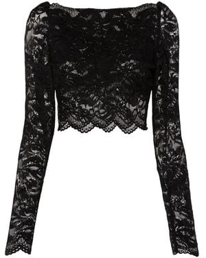 Rabanne Floral-Lace Cropped Top - Black