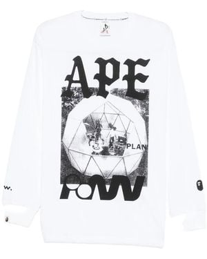 A Bathing Ape Graphic-Print Long-Sleeve T-Shirt - White
