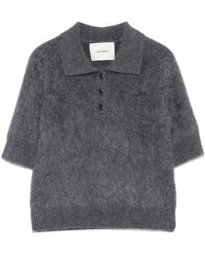 Lisa Yang Short-Sleeve Polo Top - Grey