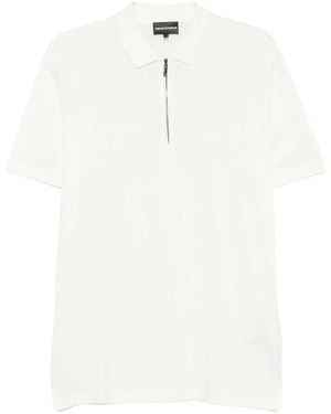 Emporio Armani Quarter-Zip Logo-Patch Polo Shirt - White