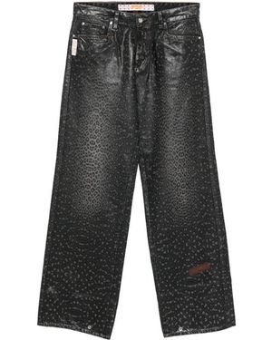 PDF Leopard Print Denim Jeans - Grey