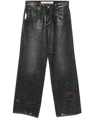 PDF Leopard Print Denim Jeans - Gray