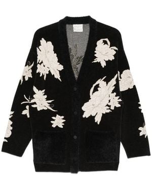 forte_forte Floral-Embroidered Cardigan-Style Jacket - Black