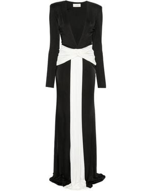 Ilkyaz Ozel Plunging-Neckline Twisted-Waist Maxi Dress - Black