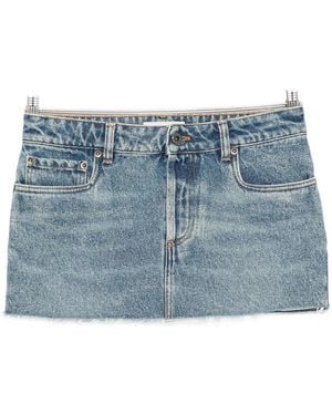 Miu Miu Logo-Patch Frayed-Hem Mini Denim Skirt - Blue