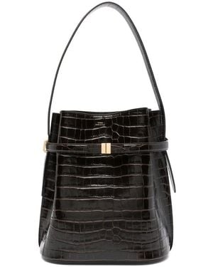 TOTEME Belted Crocodile-Embossed Bucket Bag - Black
