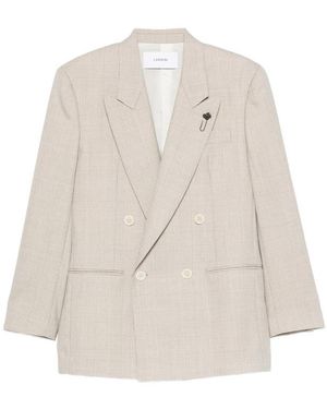 Lardini Houndstooth-Pattern Double-Breasted Blazer - Natural