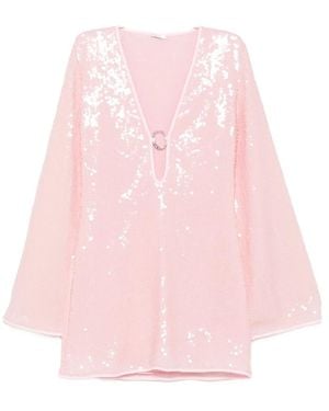 Oséree Sequins O Gem Bell-Sleeve Mini Dress - Pink