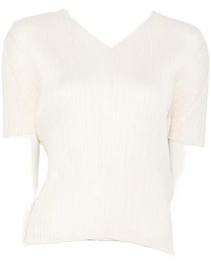 Pleats Please Issey Miyake Pleated V-Neck T-Shirt - White