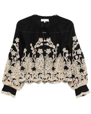 Sea Gracelyn Lace-Trimmed Embroidered Blouse - Black