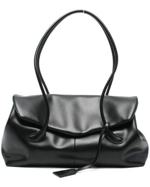 Low Classic Mini Haricot Flap Leather Tote Bag - Black