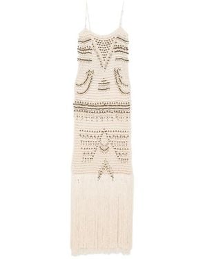 Bless Takara Bead-Embellished Fringed Maxi Dress - White