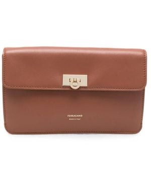 Ferragamo Gancini Flip-Lock Clutch Bag - Brown