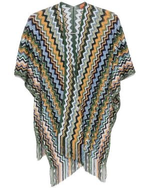 Missoni Zigzag-Knit Fringed Poncho - Green
