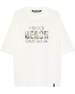 Palm Angels Graphic-Print Rhinestone-Embellished T-Shirt - White