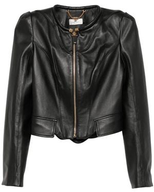 Elisabetta Franchi Peplum-Hem Leather Jacket - Black