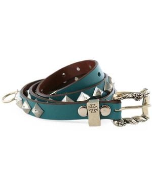 Enfants Riches Deprimes Pyramid-Studded Engraved-Buckle Belt - Green