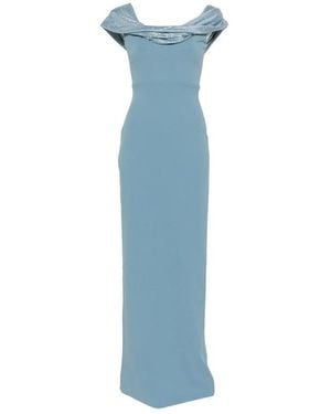 Solace London Cardinale Crystal-Embellished Draped Maxi Dress - Blue
