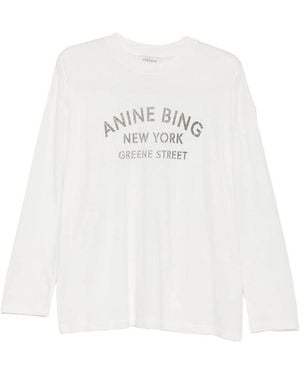 Anine Bing Logo-Print Long-Sleeve T-Shirt - White