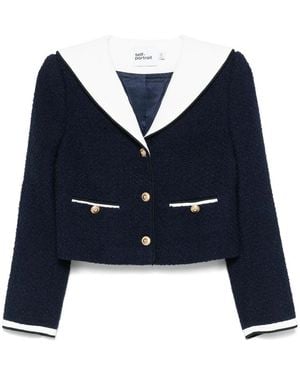 Self-Portrait Bouclé Cropped Jacket - Blue