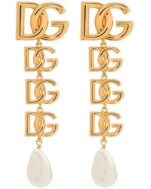 Dolce & Gabbana Dg Logo Pearl-Embellished Earrings - Metallic