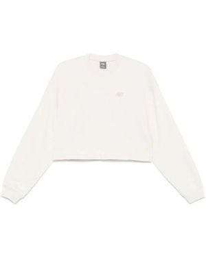 New Balance Logo-Embroidered Cropped Sweatshirt - White