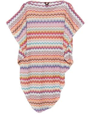 Missoni Zigzag-Knit Boat-Neck Poncho - Pink