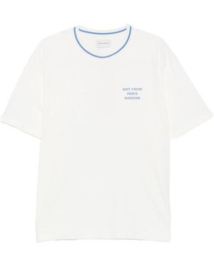 Drole de Monsieur Slogan-Print Ringer T-Shirt - White