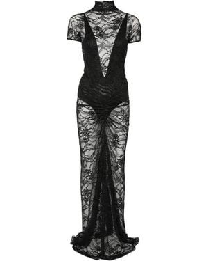ANDAMANE Palma Lace-Overlay Ruched-Detail Maxi Dress - Black