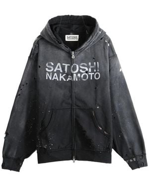 Satoshi Nakamoto Distressed Logo-Print Hoodie - Black