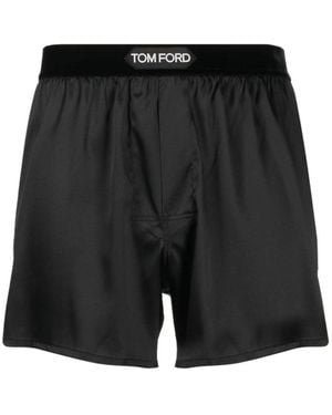 Tom Ford Logo-Waistband Silk Boxers - Black