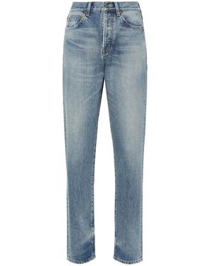 Saint Laurent Distressed High-Waisted Jeans - Blue