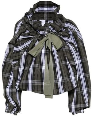 Patou Scoop-Neck Check Ruffled Blouse - Black