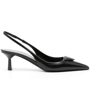 Prada 70Mm Leather Slingback Court Shoes - Black