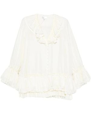 Ganni Ruffled Tiered Blouse - White