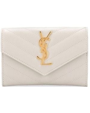Saint Laurent Small Chevron-Quilted Leather Wallet - White