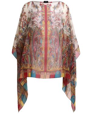 Etro Paisley-Motif Silk Poncho - Brown