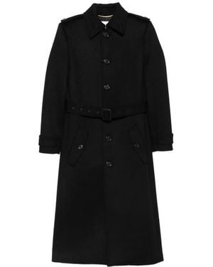 Saint Laurent Belted Single-Breasted Coat - Black