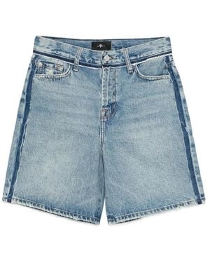 7 For All Mankind Stripe Denim Shorts - Blue