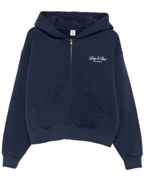 Sporty & Rich Logo-Embroidered Zip-Up Hoodie - Blue