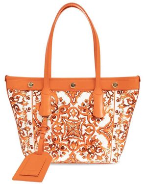 Dolce & Gabbana Small Atene Majolica-Print Tote Bag - Orange